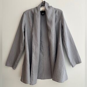 BLU'S 100% Linen Grey Open Front Long Sleeve Jacket Mid Length Coastal Grandma